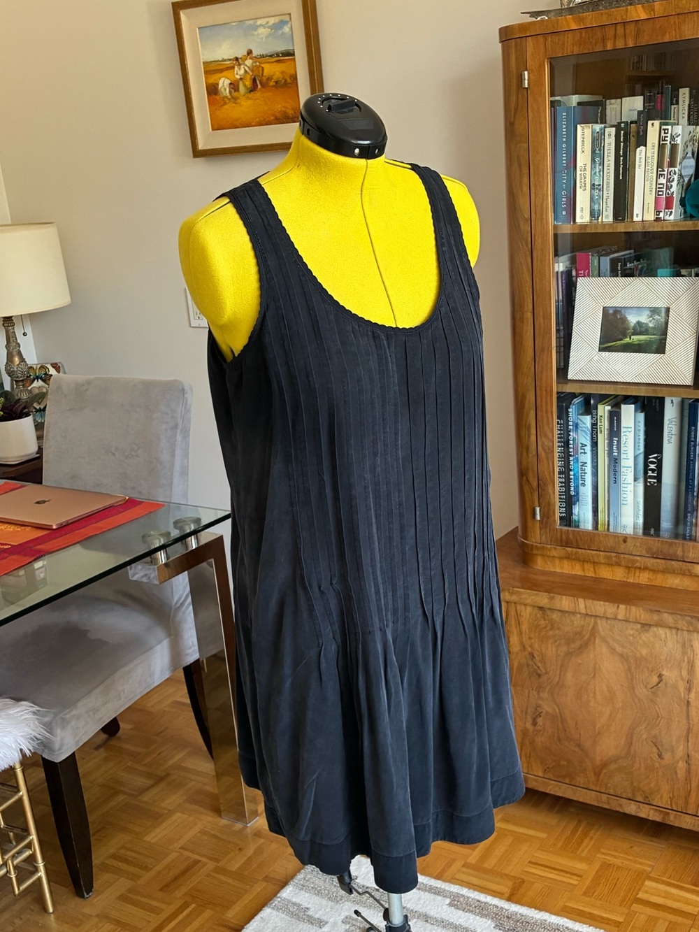 Club Monaco Black Pleated Silk Mini Dress